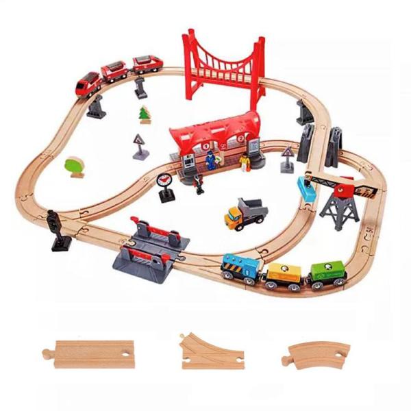 Kids Wooden Railway Track Toy Competible For All Brands Track Educational