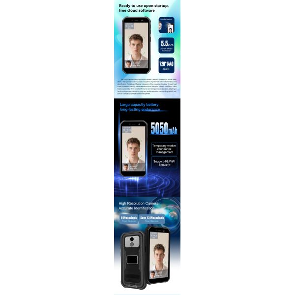5.5 Inch Touch Screen 、 0.3s Fast  Face Recognition Time Attendance Terminal - 5000 Face Capacity for Mobile Attendance