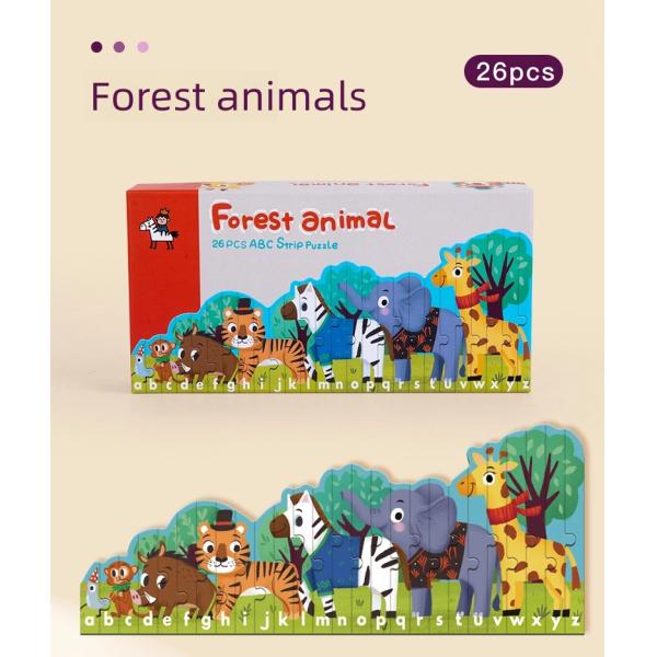 Enlightenment 26 Letters Striped Puzzles Children's Educational Toys Early Cognitive Double-sided Cartoon Animal Jigsaw