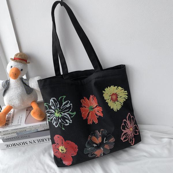 Contemporary Women's Handled Style Customized Canvas Tote Bag with Flower Printing