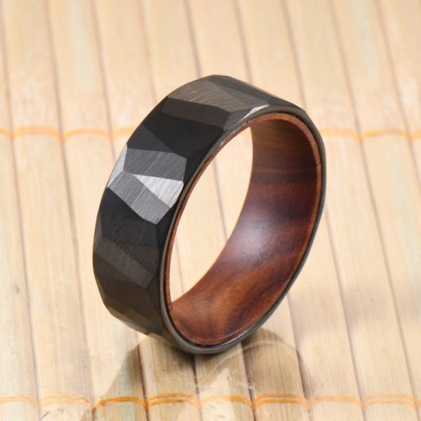 8mm Faceted Silver Black Iron Wood Sleeve Inlay Tungsten Ring Plating black for Men Women Inlay technology Channel setting