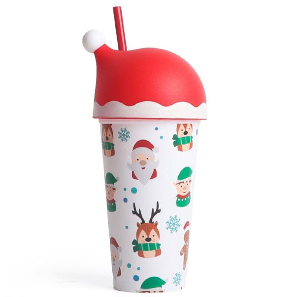 Customized Logo Acceptable Red Santa Hat Tumbler 20 oz Reusable Plastic Cup for Gifts