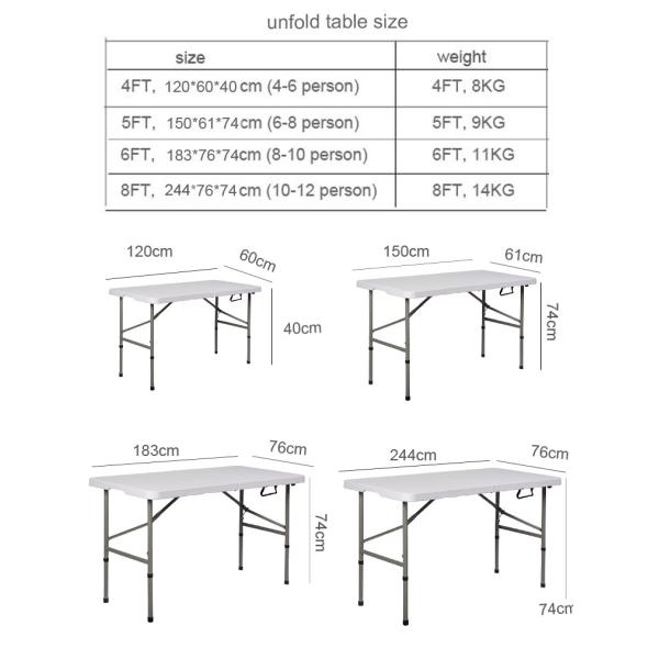 Foldable 6ft 8ft Plastic Dinning BBQ Picnic Camping Table Outdoor Furniture for Events