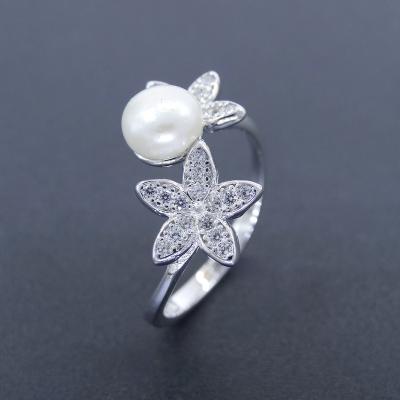 Joia da platina do anel de noivado 925 da pérola da prata da flor do Pentagram para meninas