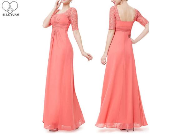 Square Collar Wedding Bridesmaid Dresses , White Chiffon Floor Length Ball Gowns