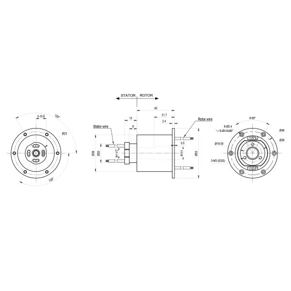 20-channel Miniature Through Bore Slip Ring with 0.53inch Bore and IP51 Protection