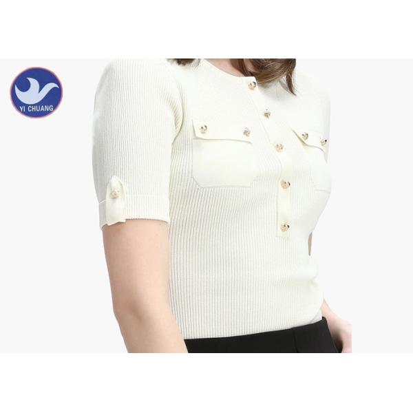 Rib Rolled Cuff Womens Knit Pullover Sweater One Quarter Cardigan Chest Pockets