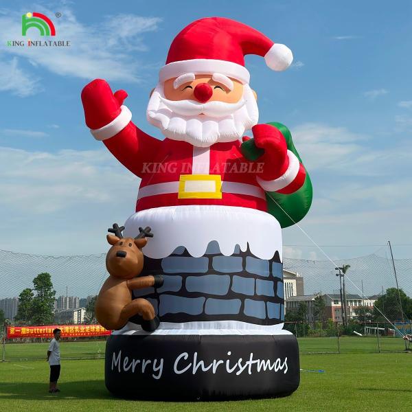 20FT 26ft 33ft Inflatable Santa Claus In Chimney With Reindeer Outdoor Christmas Decoration Blow Up Santa Claus