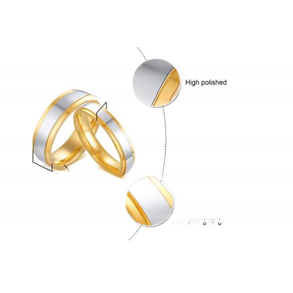 6mm 4mm Stainless Steel Couple Ring High Polished Silver Centre IP Gold Plated Simple Fashion Ring for Children's Party