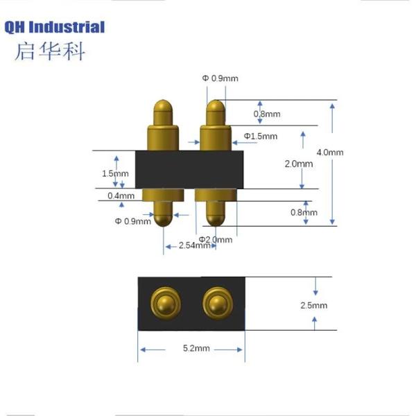 High plated gold brass double ends charger battery current socket mount head flat 2pins pcb pogo pin connector