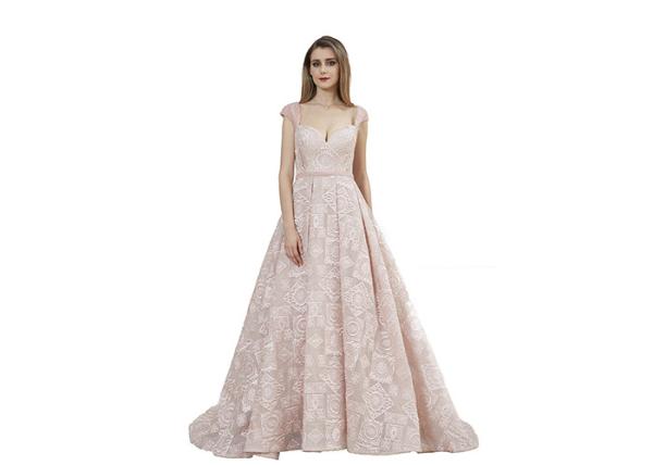 Sexy Sweetheart Pink Womens Party And Evening Dresses / Cap Sleeve Ball Gown