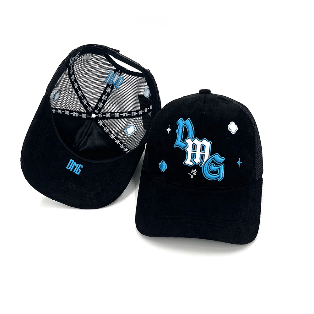 Rhinestone Baseball Hat Custom Suede Outdoor Trucker 3D Puff Embroidery Custom Tag