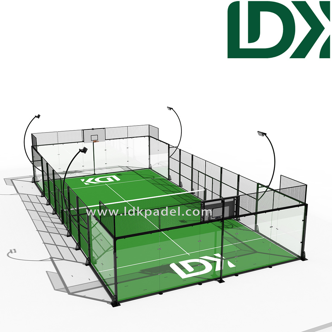 Multifunctional Panoramic Padel Court with Basketball System – Green Turf