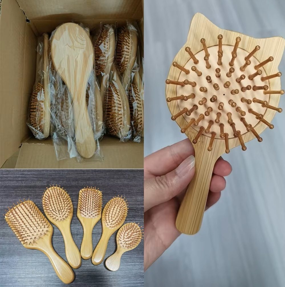 Eco Friendly Biodegradable Bamboo Hair Brush With Wide Tooth Scalp Massage Comb