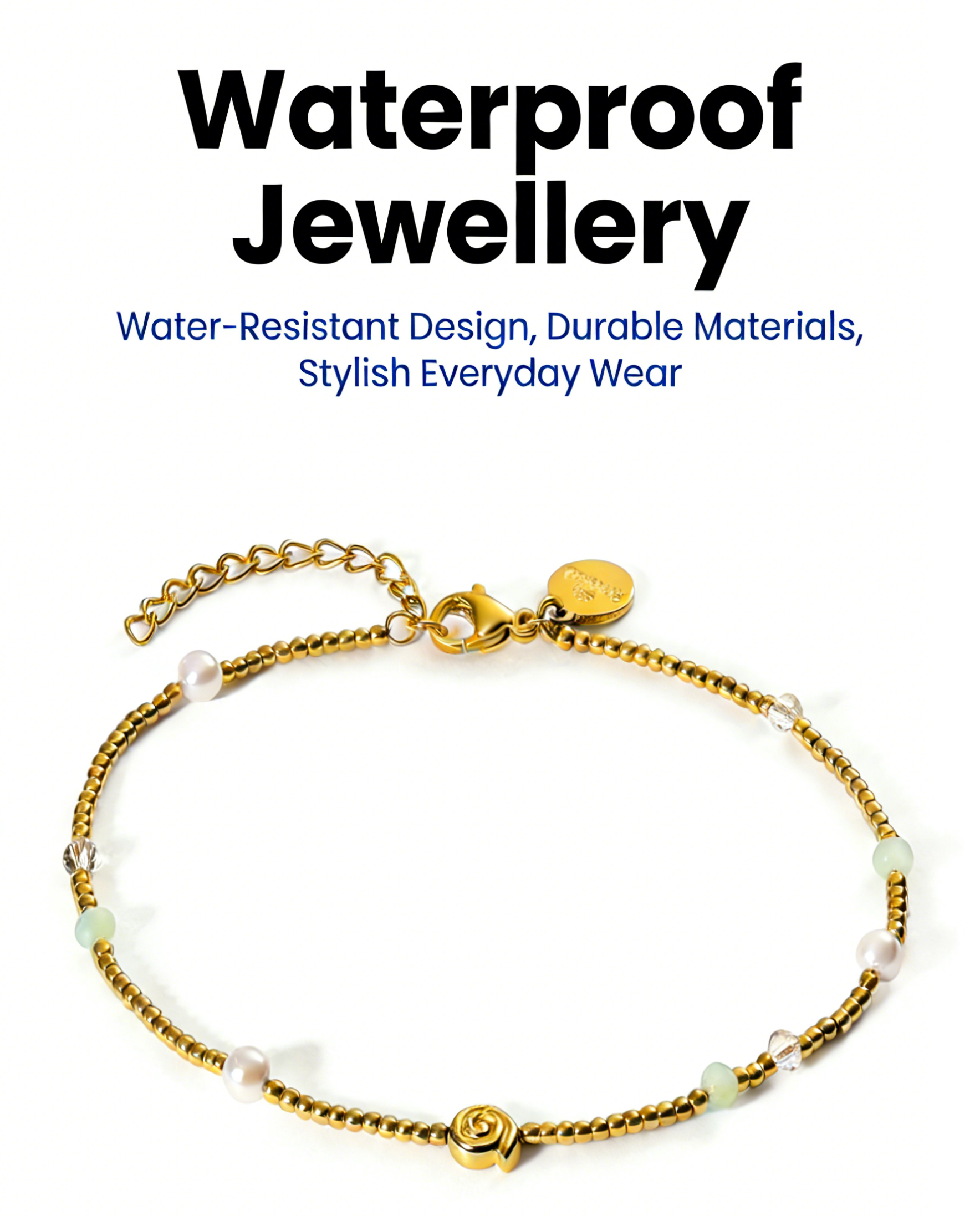 18K Gold Plated Waterproof Hypoallergenic Beaded Bracelet with Adjustable Layering Design