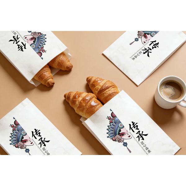 Customized Flat Satchel Kraft Paper  Bread Bakery Food Bag