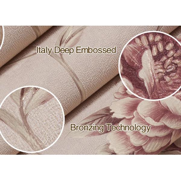 0.53*10M Removable Rustic Style Wallpaper , Embossed Floral Pattern Wallpaper