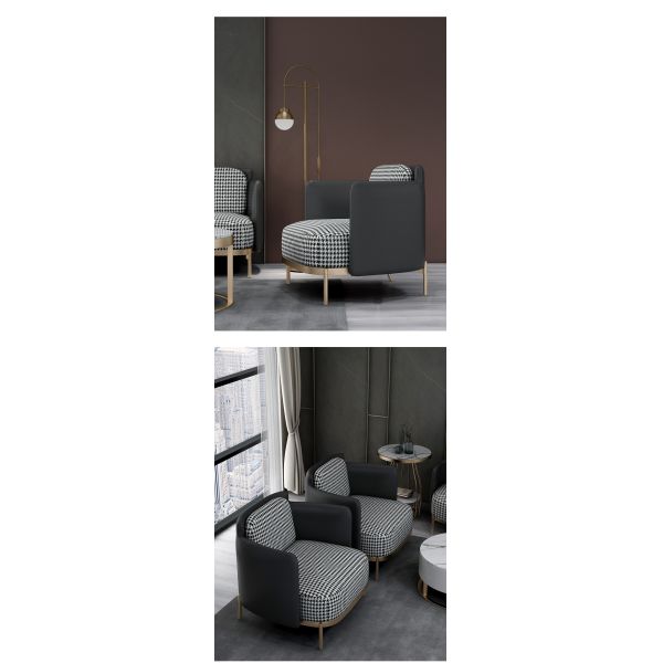 Simple Modern Small Apartment Living Room Light Luxury Houndstooth Fabric Sofa Single Hotel Negotiation Chair Leisure Lazy Sofa