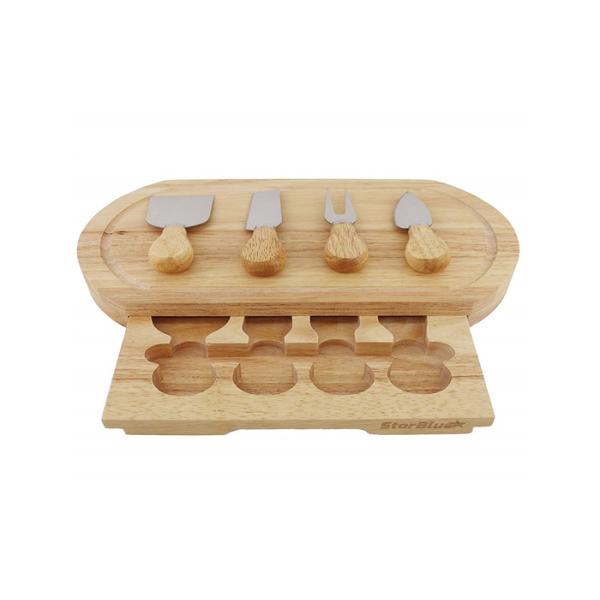 High Durability Bamboo Cheese Board Set 3.5CM Thickness With 4 Cheese Knives