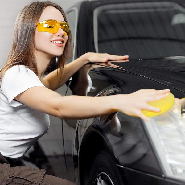 30 Pieces Wax Applicator Pads Yellow Car Polishing Pads Blue With Handle