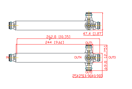 550/698-4000МГц 4.3-10 Mini DIN Female Low PIM -165dbc 4 Way Reactive Power Splitter для DAS IBS