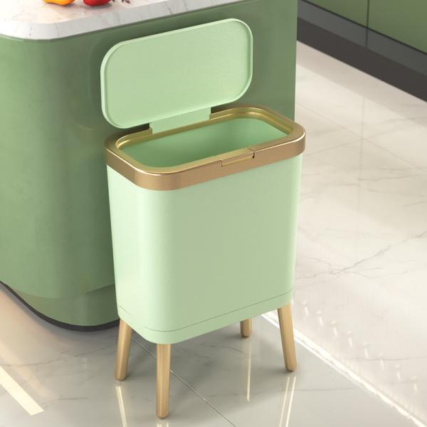 Green 15L Large Trash Can With Legs Press Type Large Kitchen Garbage Can