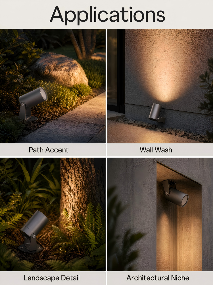 S66 8‑10W IP65 Outdoor Cylinder LED Landscape Spotlight Adjustable Angle With Multiple Optic Lenses