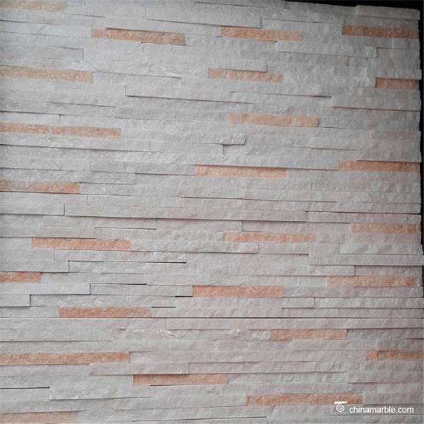 White And Pink Quartzite Stone Veneer With Machine Cut Edges Split Surface
