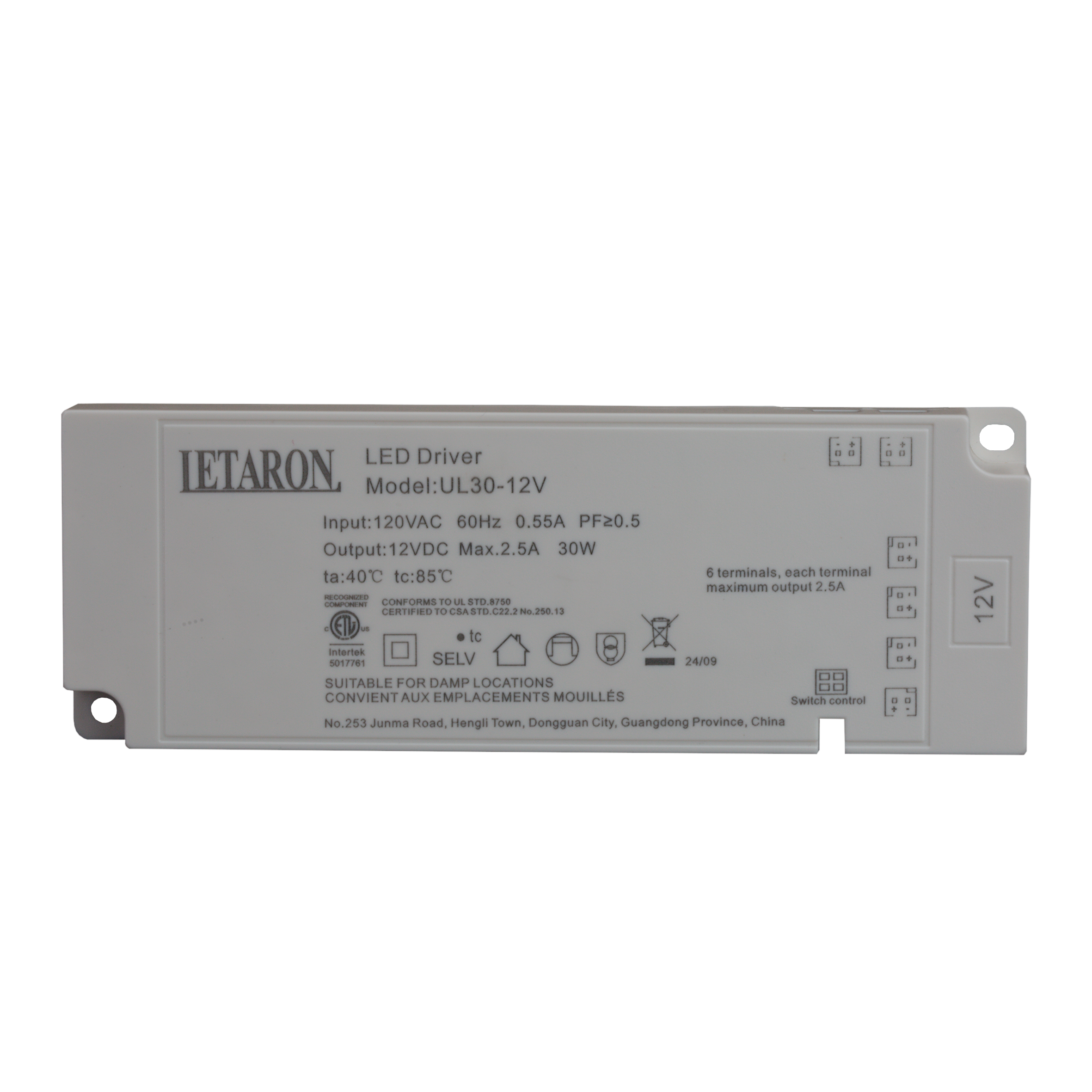 ETL Certified US Under Cabinet LED Driver 30W 60W 6PIN Output with Surge Protection