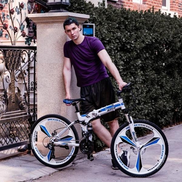 24/26 Inches Carbon Steel Foldable Bicycle with Integrated Shift Levers and Aluminum Alloy Brake Handle