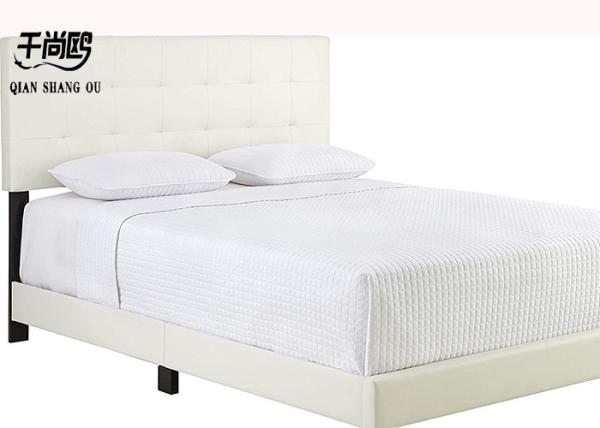 White Leather Leather Soft Platform Bed Low Key With Sturdy Wooden Strips