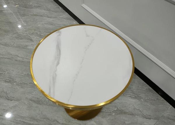 Contemporary 80cm Dia Wrought Iron Marble Coffee Table With Handle