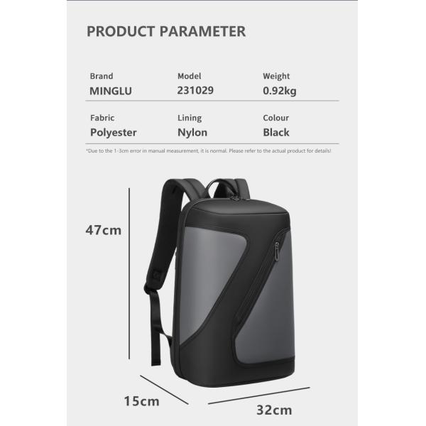 Полиэстер черный противоугонный водонепроницаемый рюкзак для ноутбука 20 литров