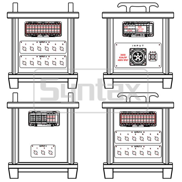 Syntax MK2 Portable Power Distribution Box With 63AMP/5P 400v IP67 Mennekes Inlet And Protected by Schneider Breakers 46*46*55CM