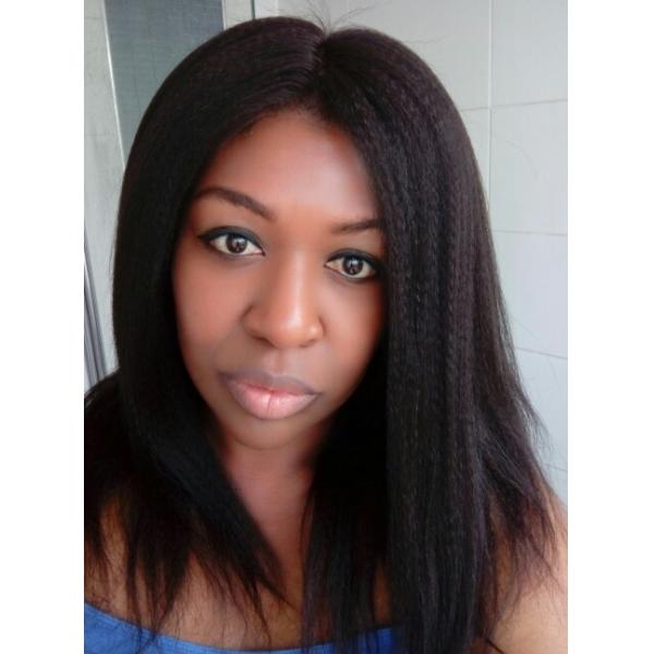 Brazilian Virgin Remy Italian Yaki Lace Front Wig Real Human Hair Natural Color
