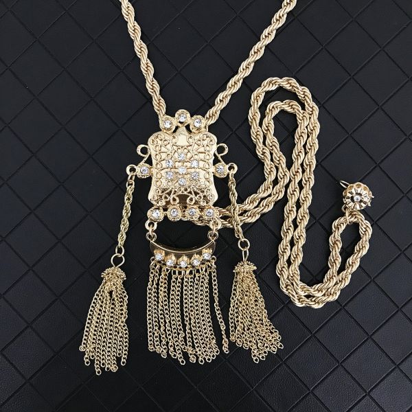 Algeria Tassel Sweater Chain Women Bride Crystal Thick Chain Necklace Dubai Robe Gold Necklace Jewelry