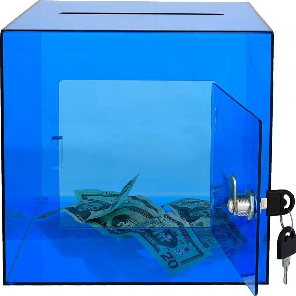 Large Coin Clear Acrylic Donation Box With Lock Clear Plastic Vote Case