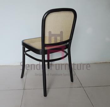 Wood Cane Rattan Dining Chairs With Black Lacquered Birch Wood Frame