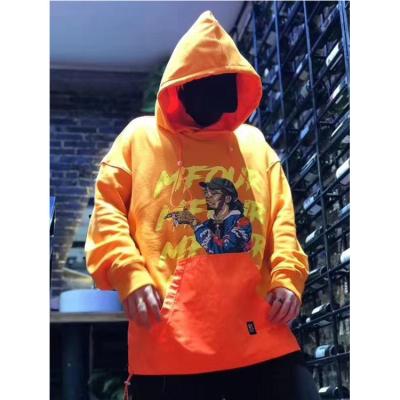 100% Cotton Custom Printed Hoodies , Mens Pullover Hoodie Orange Color