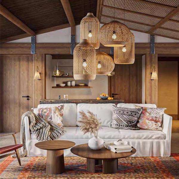 Bamboo Chandelier For Restaurant Rattan Chandelier Retro Art Homestay Tea Room Living Room Bar Rattan Lamp