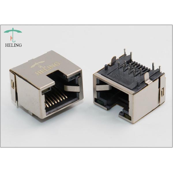 Brass Shielded Right Angle Rj45 Connector , 90 Degree Rj45 Female Coupler Built - In LED Lamp