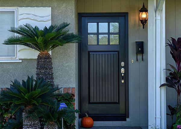 Entrance Teak Solid Wood Doors With Tempered Double Glazed Glass , Damp Proof