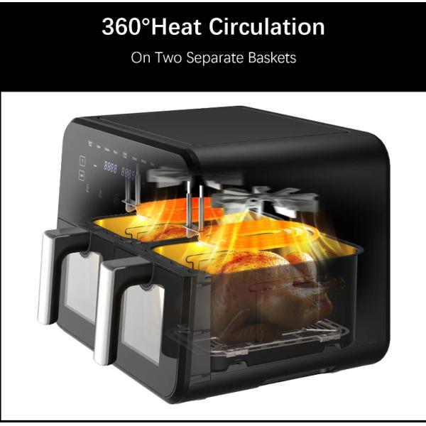 9L Touch Screen Double Air Fryer Electric Deep Fryer Smart Rack Without Oil Household
