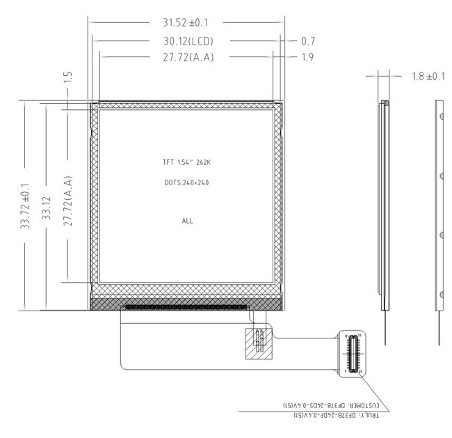 Дюйм 240x240 IPS LCD TFT квадрата 1,54» с ODM OEM экрана касания