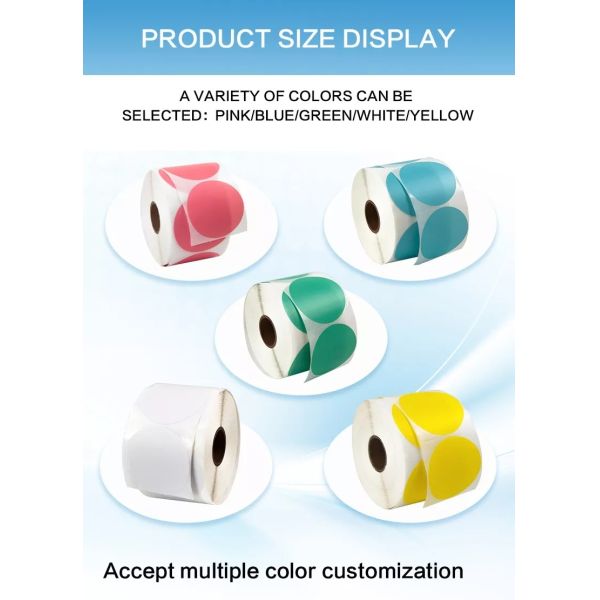 Self Adhesive Round Pink Circle Thermal Paper Labels Roll DIY LOGO Design