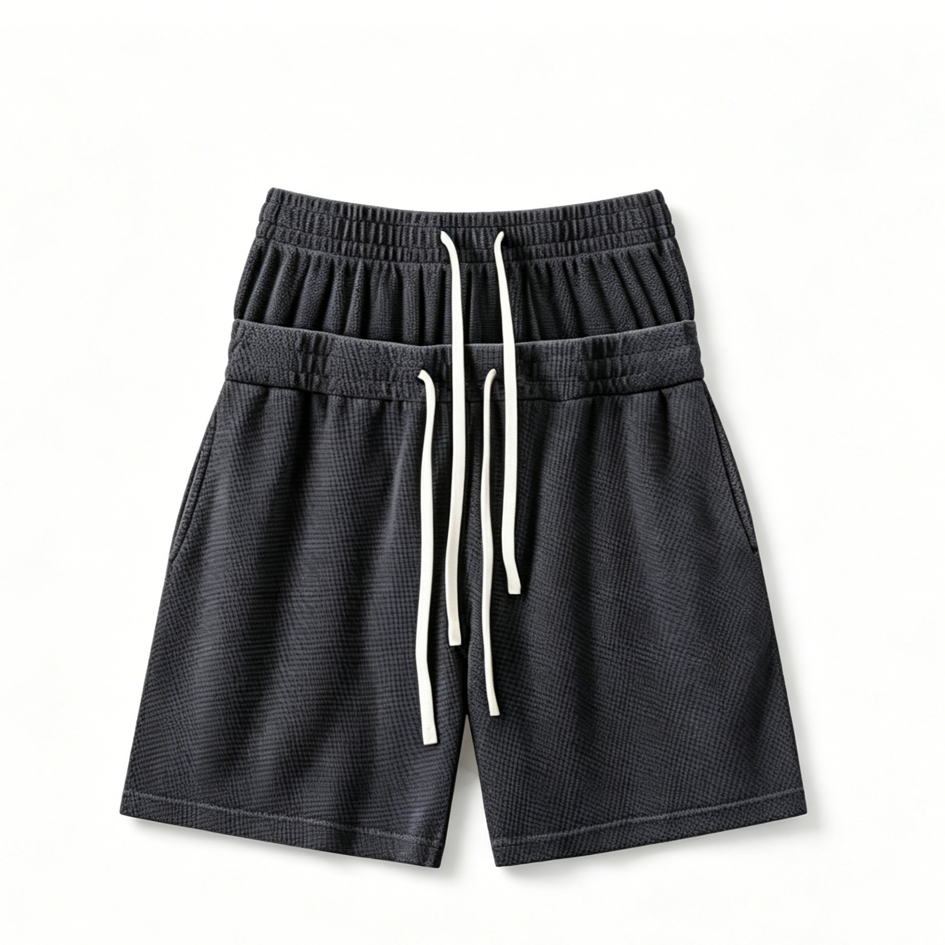 Snow Wash Waffle Sweat Shorts Custom Print Vintage Oversized Shorts With Double Drawstring