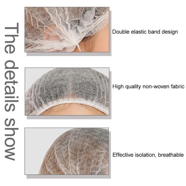 Shower Disposable Cap Double Ribbon Pleated Anti Dust Non Woven General Size