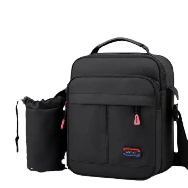 Custom Unisex Man Bag Messenger Men's Crossbody Shoulder Bag Black With Water Bottle Holder