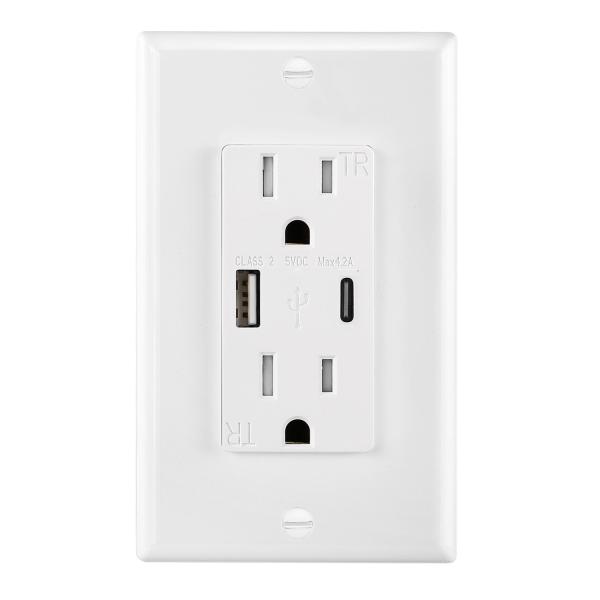120V USB Wall Outlet White Tamper Resistant Receptacles USB And Type C