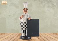 Gros chef heureux Statue Figure Decor de résine de Holding Wooden Chalkboard de chef de Polyresin
